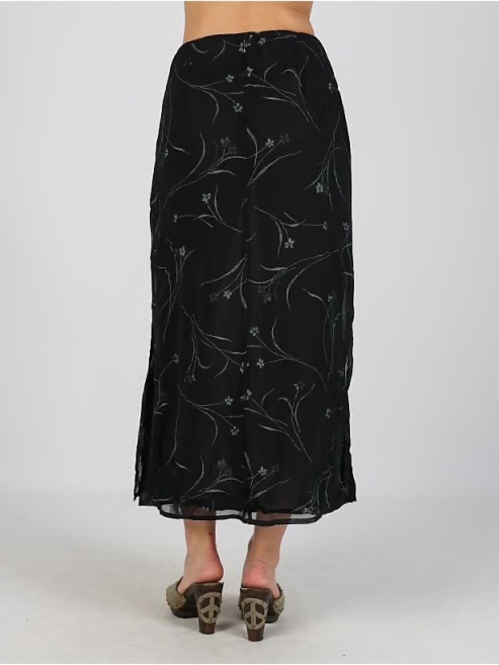 Sag Harbor Black Maxi Skirt with Subtle Embroidered Swirls